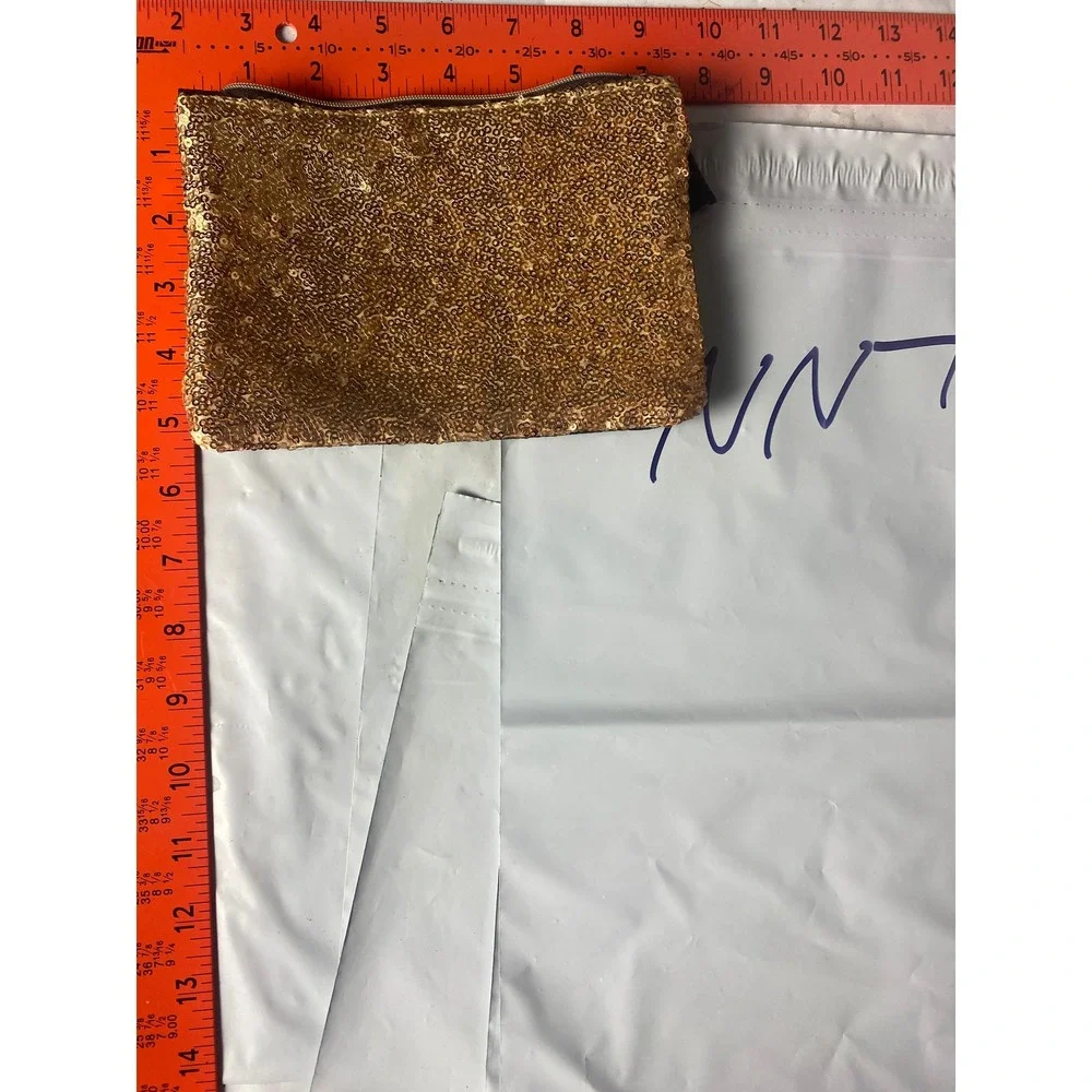 Ipsy Gold Sequin Black Pebbled Faux Leather Makeup Bag Pouch Small Glam Sparkle